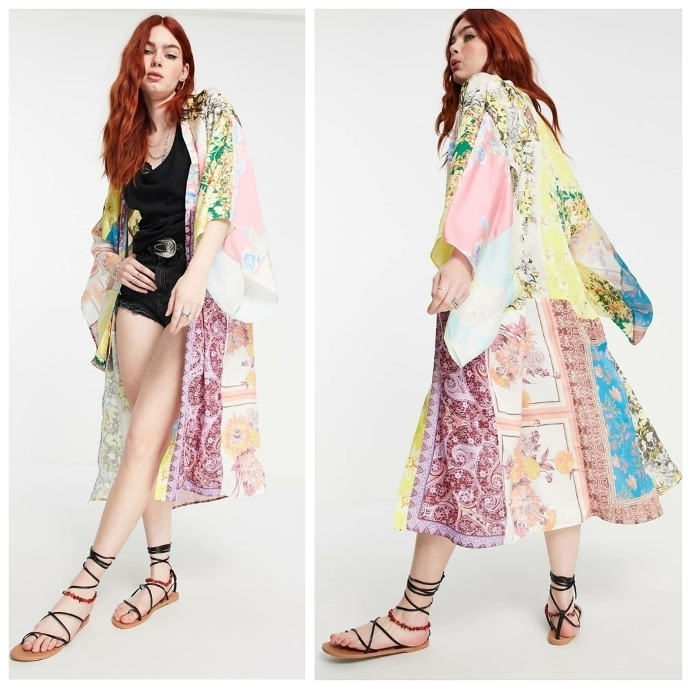 Free People Patched With Love Magic Combo Bohemian Patchwork Kimono Robe